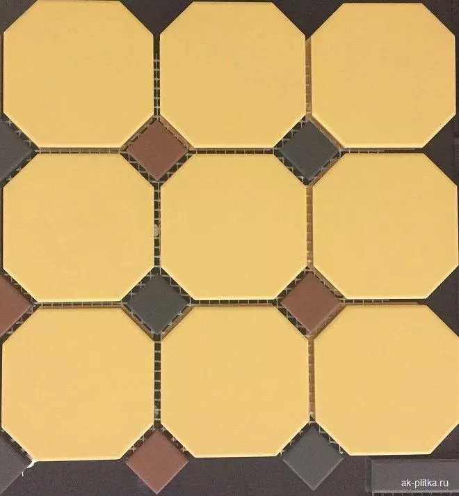 Ochre Yellow OCTAGON 21 Black 14 + Brick Red 20 Dots 30x30