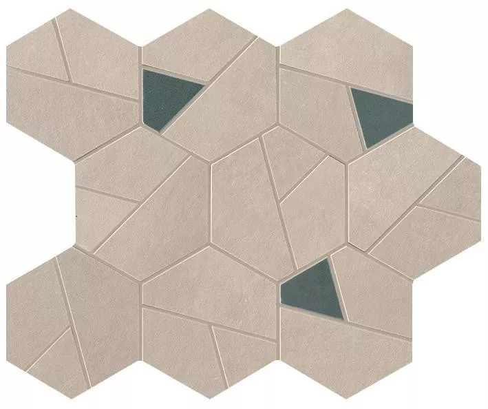 Cream Mosaico Hex Blue 25x28,5